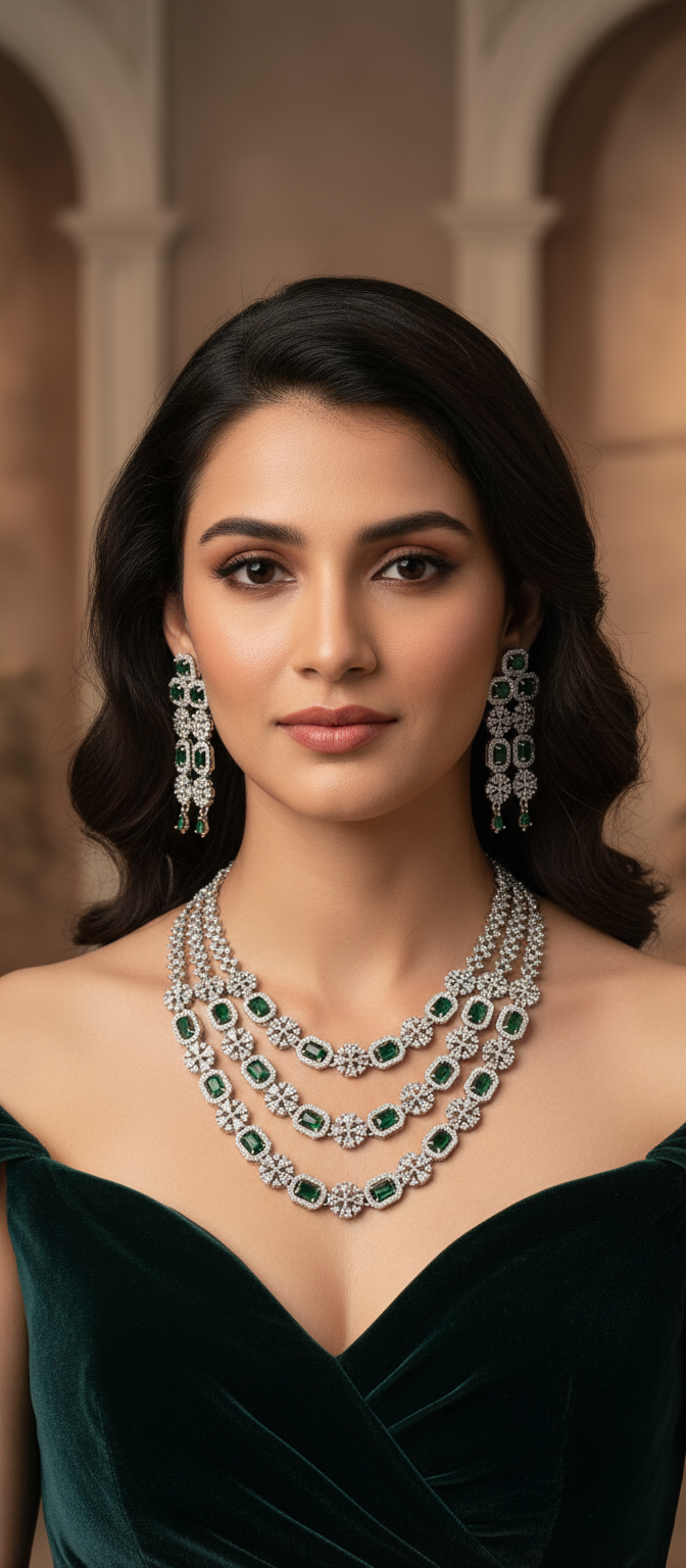 American Diamond Three Layer Beautiful Necklace