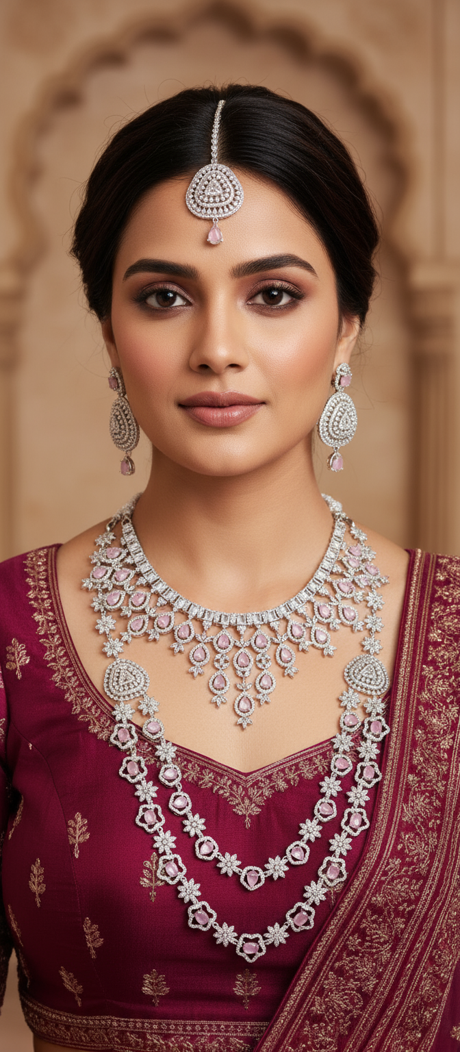 American Diamond Necklace Set, Wedding, Party, Bridal, Jewellery