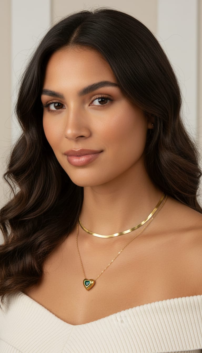 Anti-Tarnish Double Layered Angle Heart with Emerald pendant