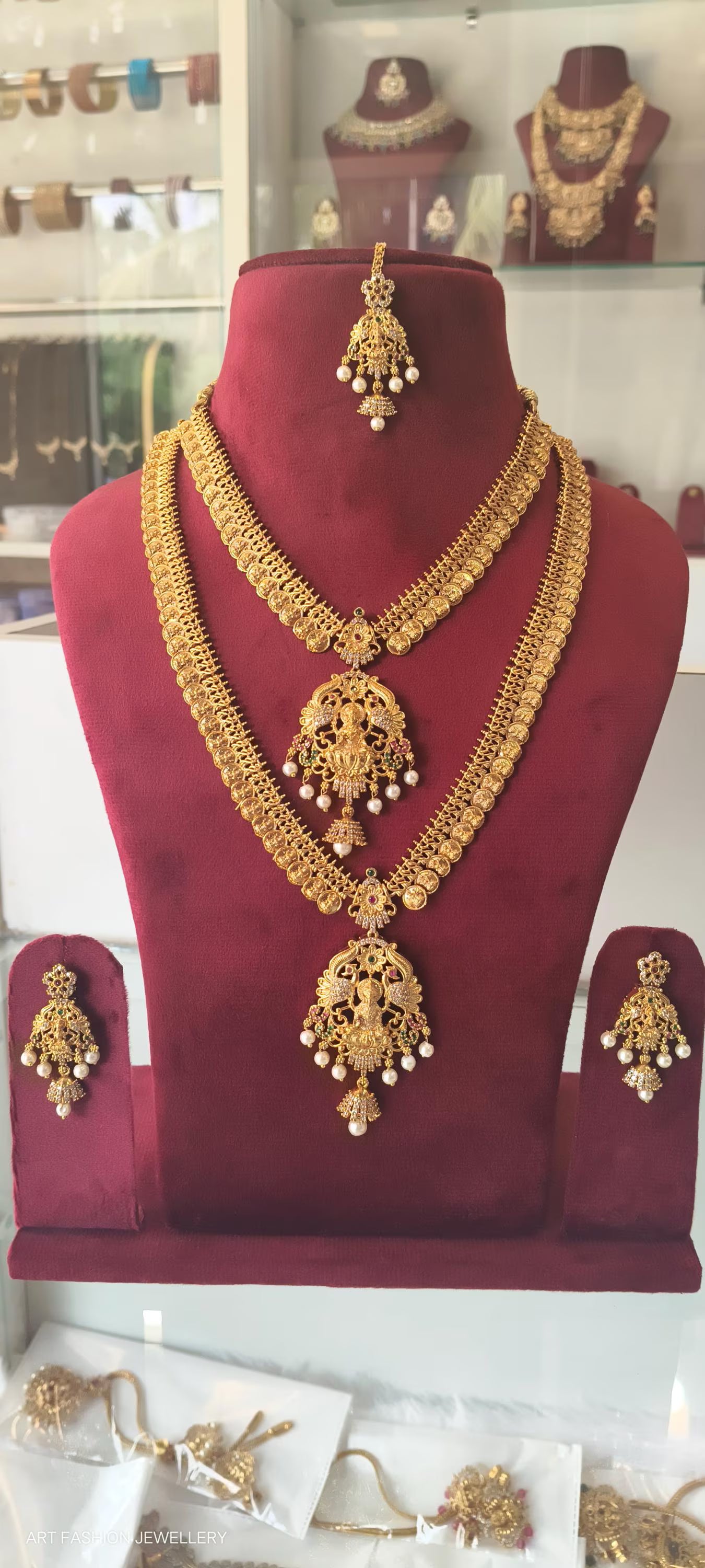 American Diamond/CZ Traditional Lakshmi Coin Long Haram Combo Set