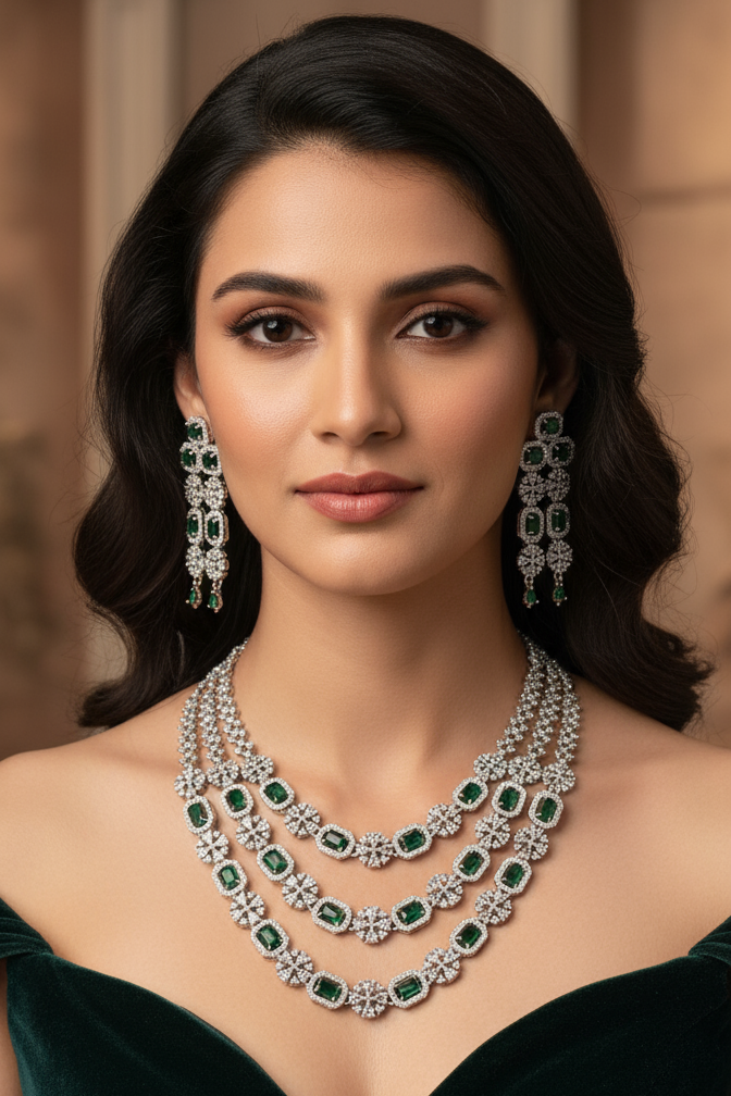 American Diamond Three Layer Beautiful Necklace