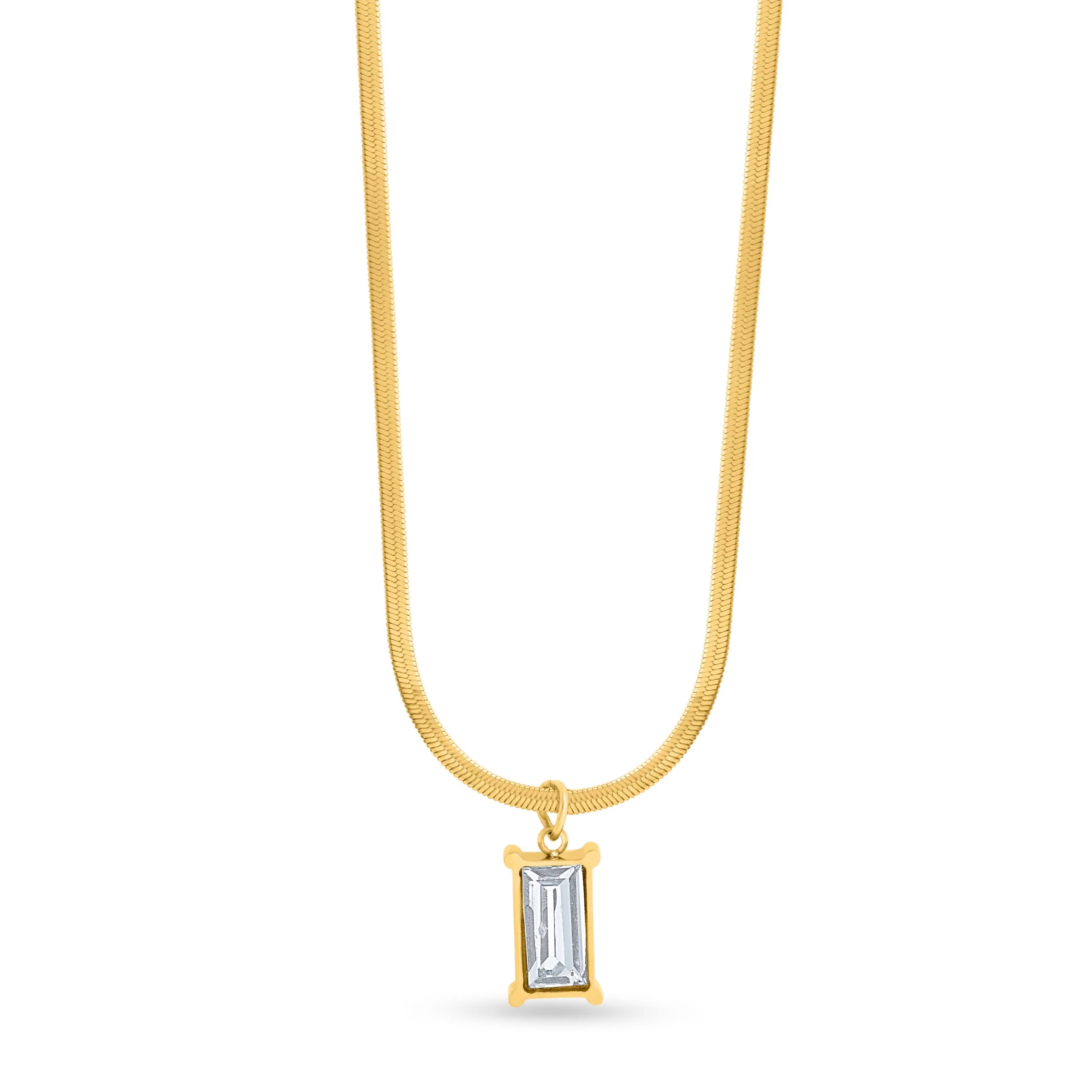 Anti-Tarnish Chain with Cubic Zirconia Square Shape Pendant