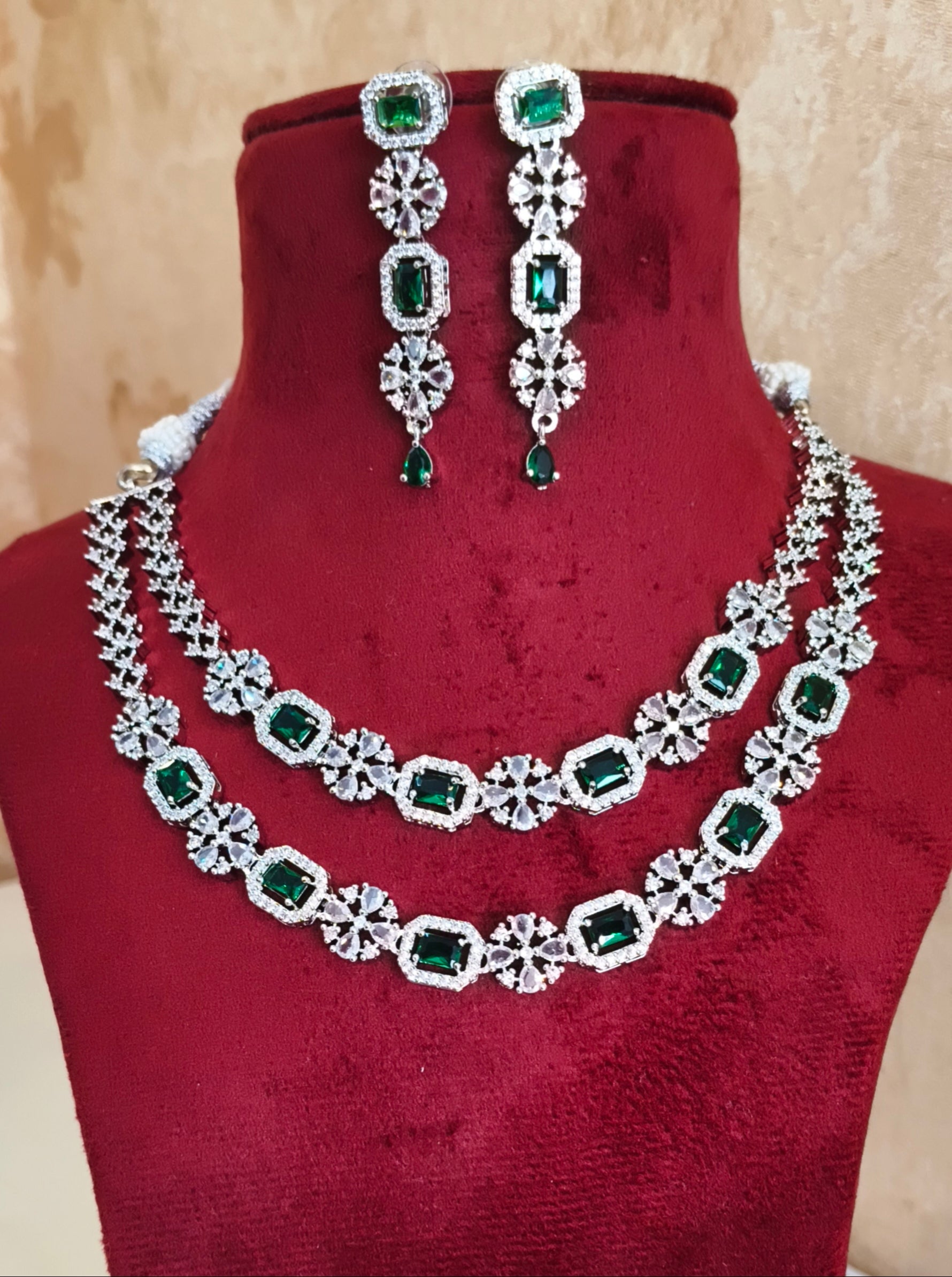 American Diamond Necklace Set | Two Layer | CZ Necklace | Party Wear | Wedding