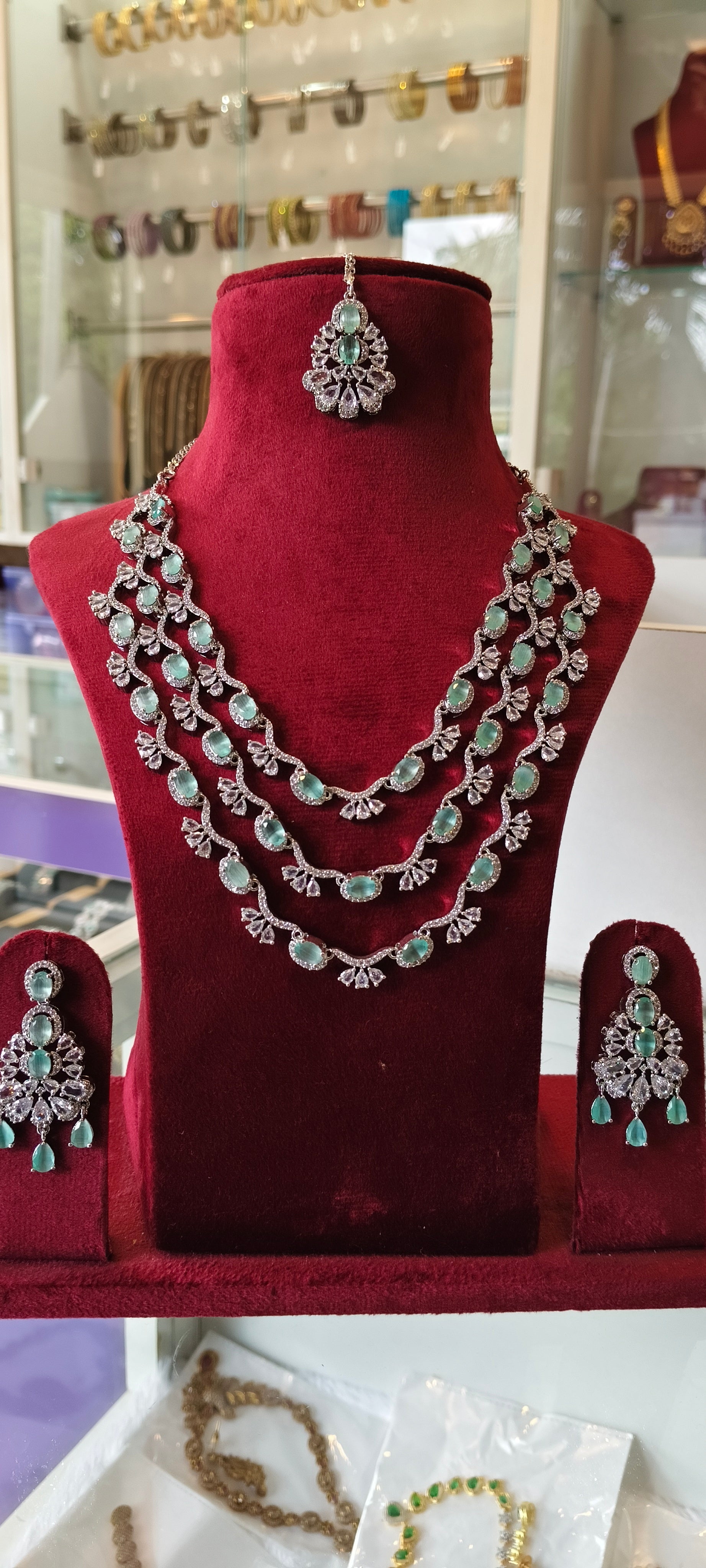 American Diamond Necklace Set: Silver Plated Indian Jewelry