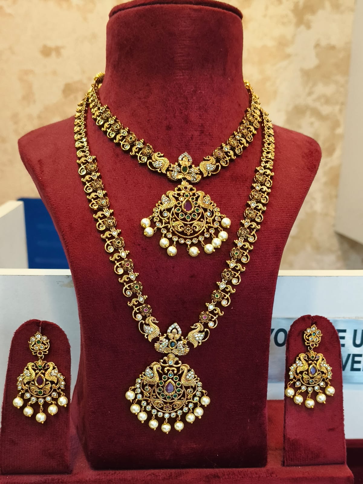 American Diamond/CZ Necklace Set: Peacock design Indian Jewellery Haram Combo Set