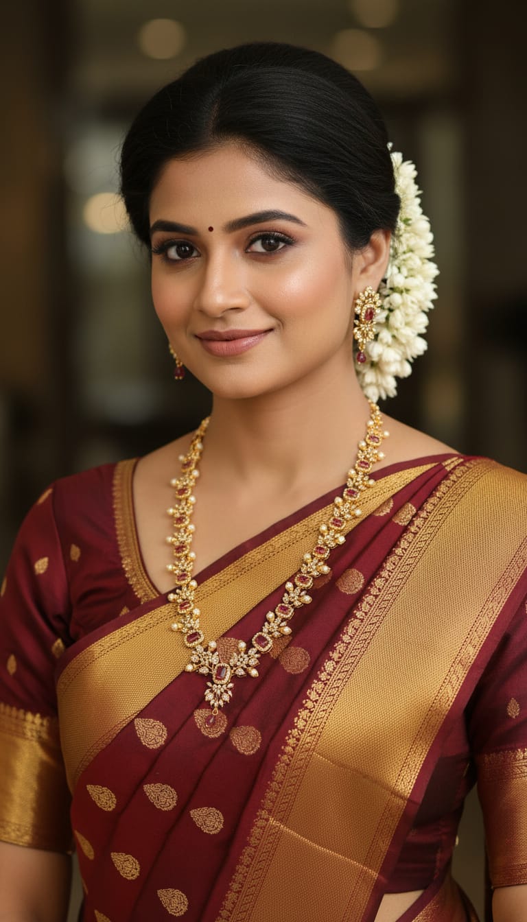 American Diamond/CZ Traditional Leaf and Pearl design Long Haram Set