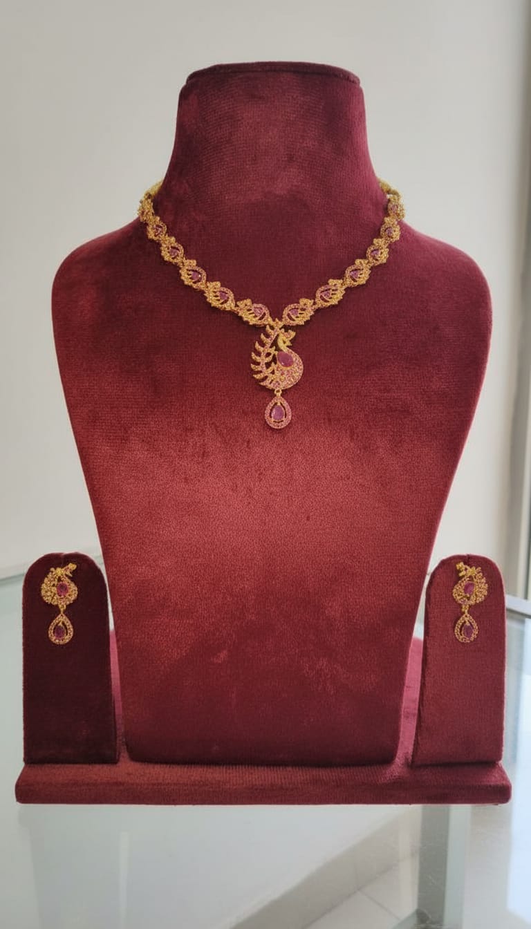 American Diamond/CZ Traditional Peacock Necklace