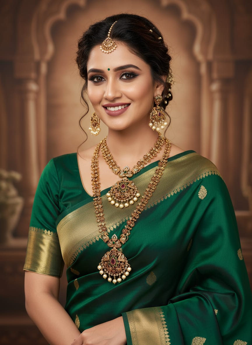 American Diamond/CZ Necklace Set: Peacock design Indian Jewellery Haram Combo Set