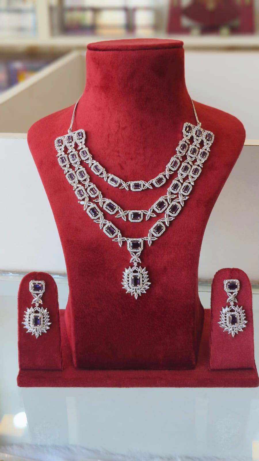 Premium Quality American Diamond Necklace Three Layer