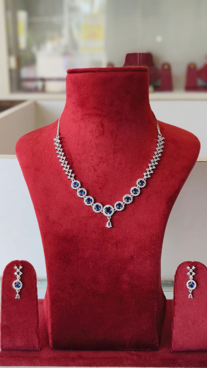 American Diamond CZ Necklace Set: Gold Polish Bridal Jewelry