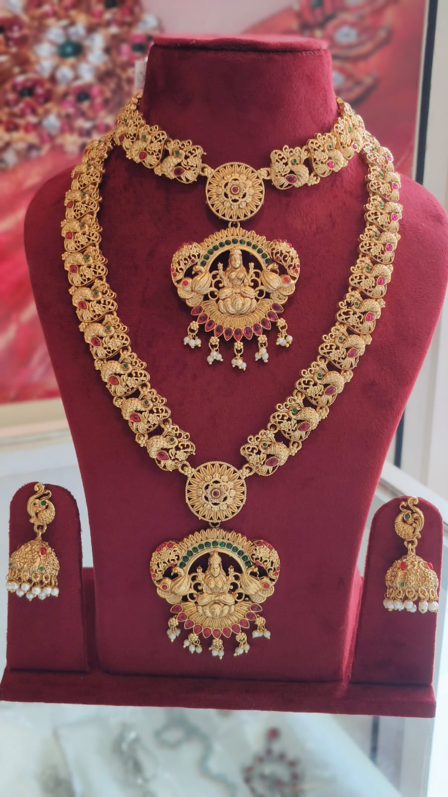Traditional south Indian temple design Antique gold long necklace set