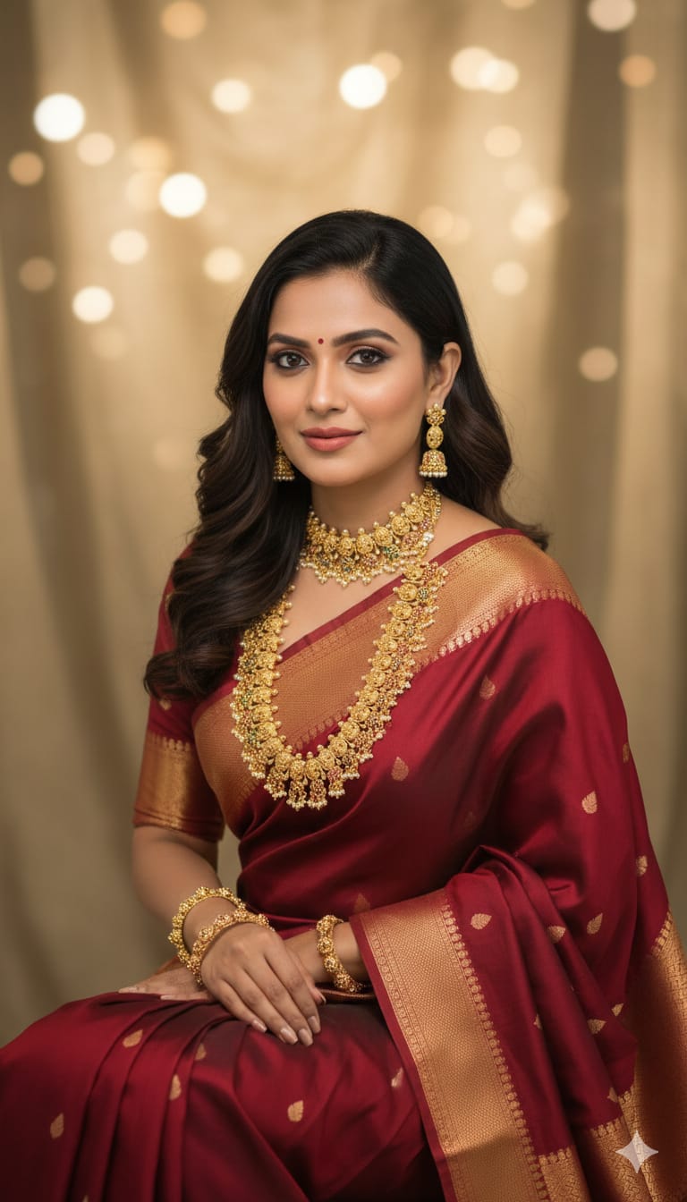 Traditional south Indian temple design Antique gold long necklace set