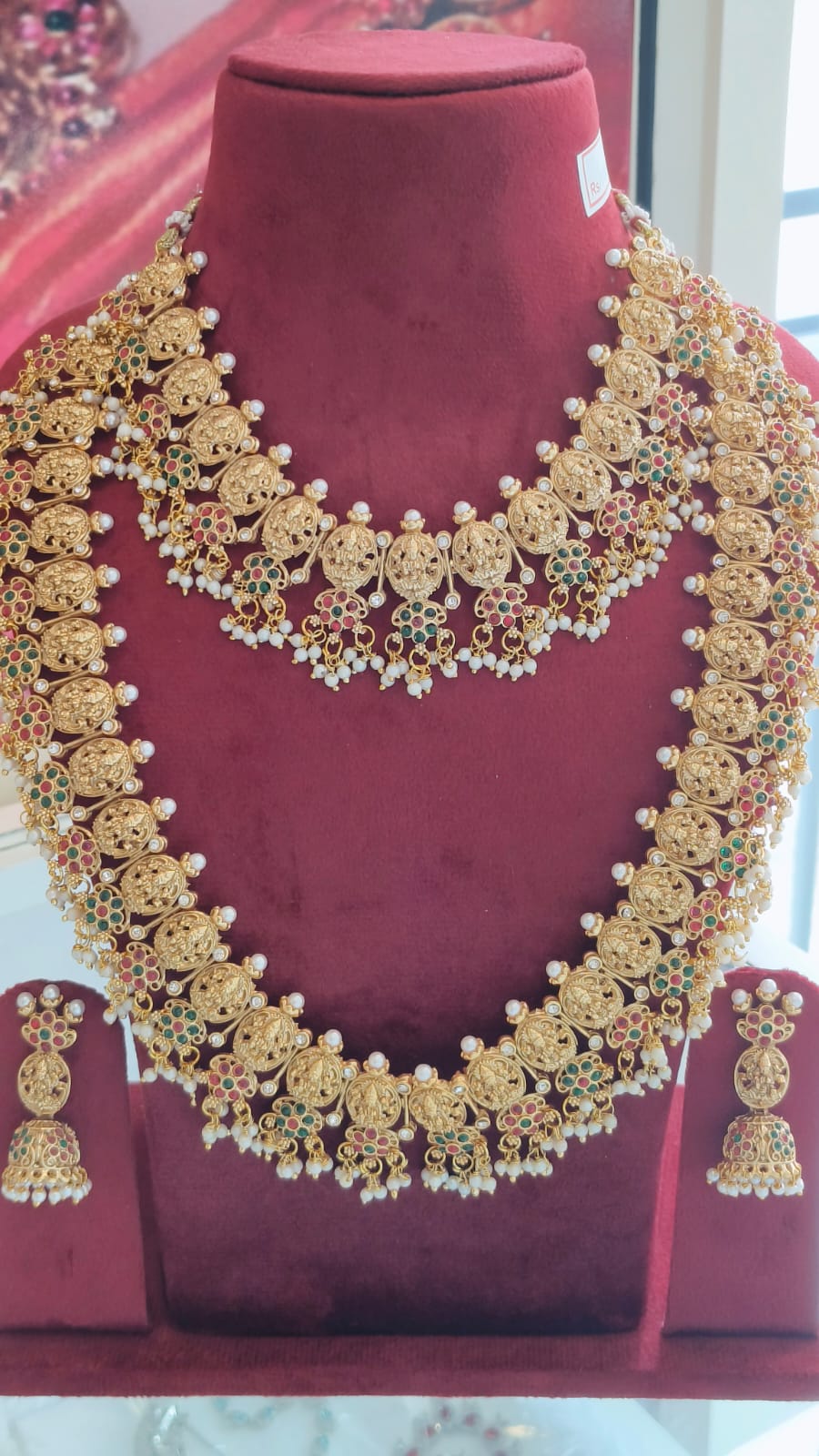 Traditional south Indian temple design Antique gold long necklace set