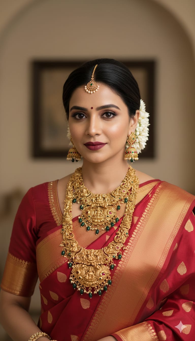 Traditional south Indian temple design Antique gold long necklace set