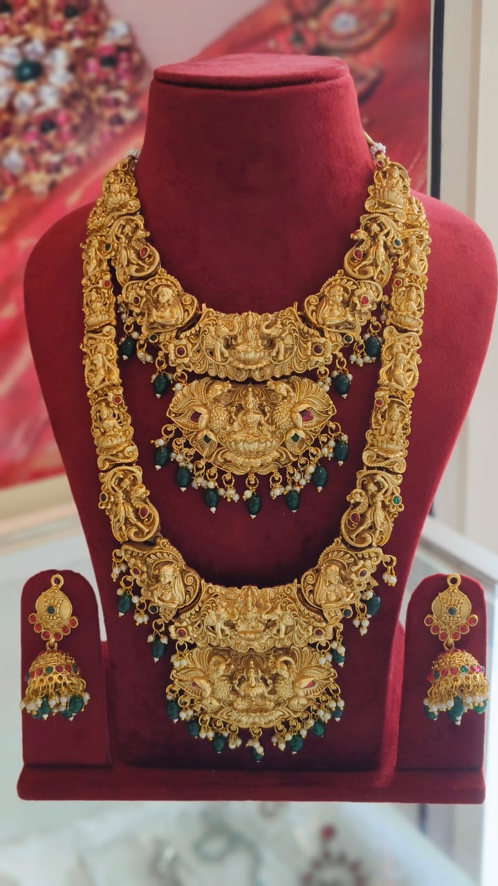 Traditional south Indian temple design Antique gold long necklace set