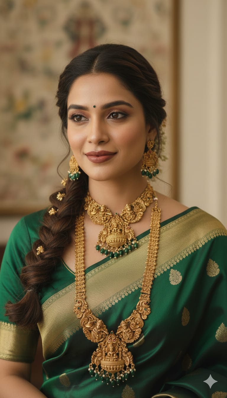 Traditional south Indian temple design Antique gold long necklace set