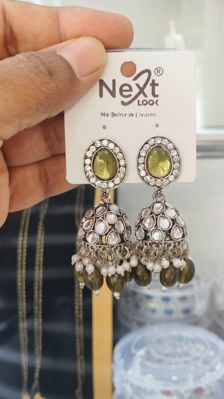 Kundan Jumka Oxidised