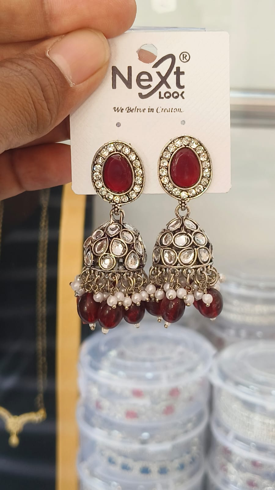 Kundan Jumka Oxidised