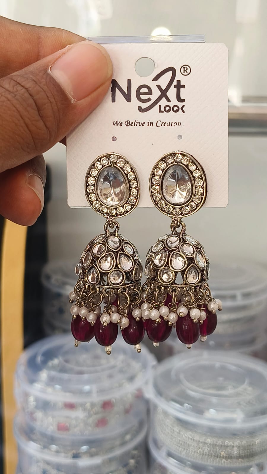 Kundan Jumka Oxidised