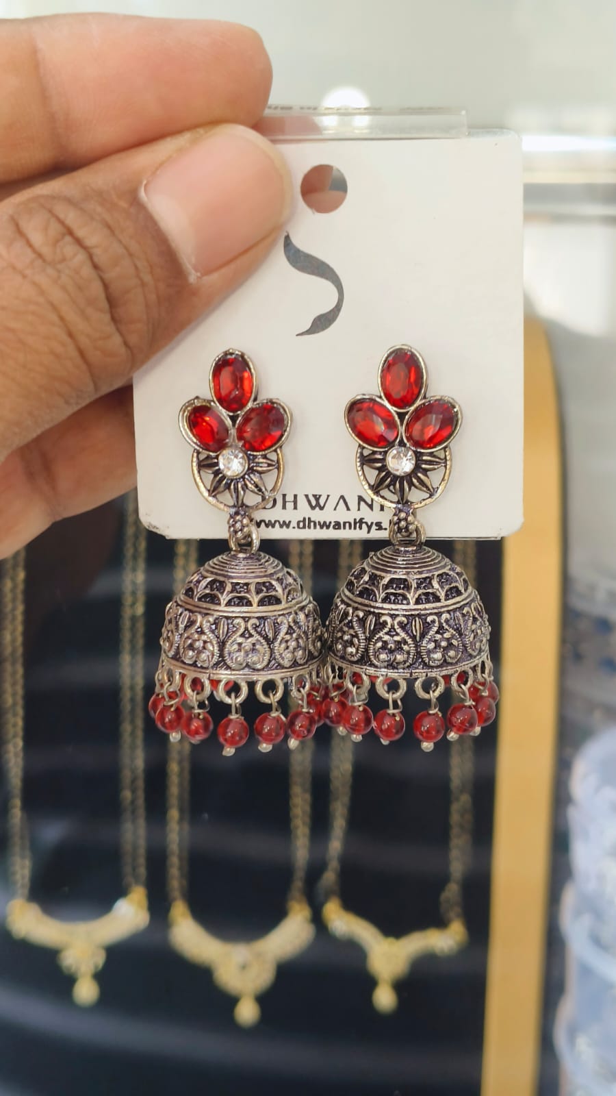 Oxidised Pearl Hanging Jumkha