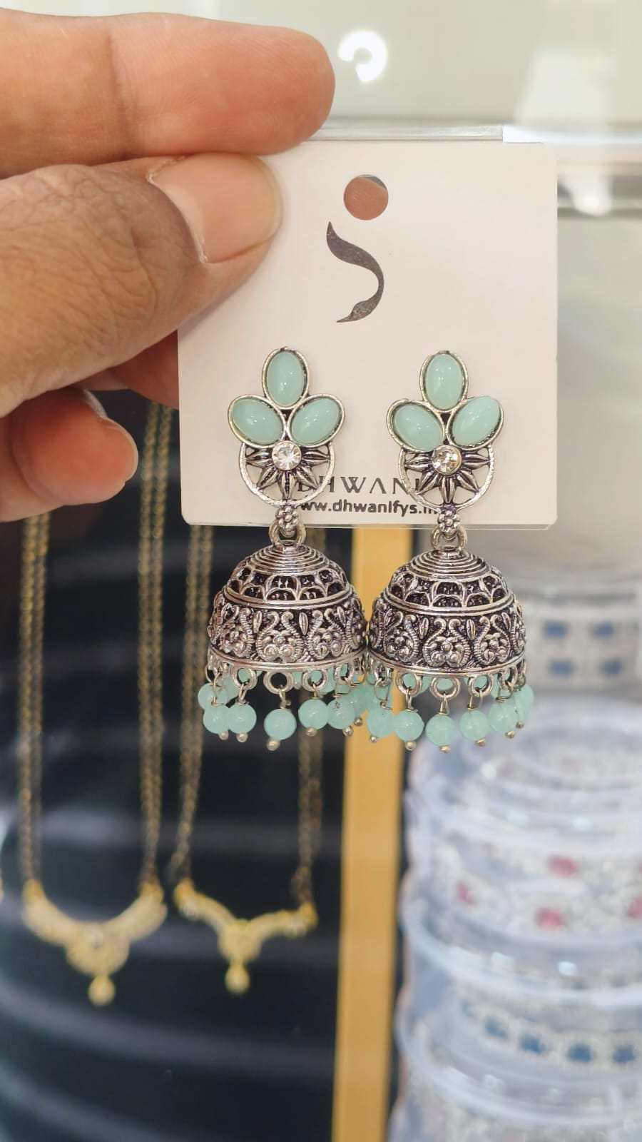 Oxidised Pearl Hanging Jumkha