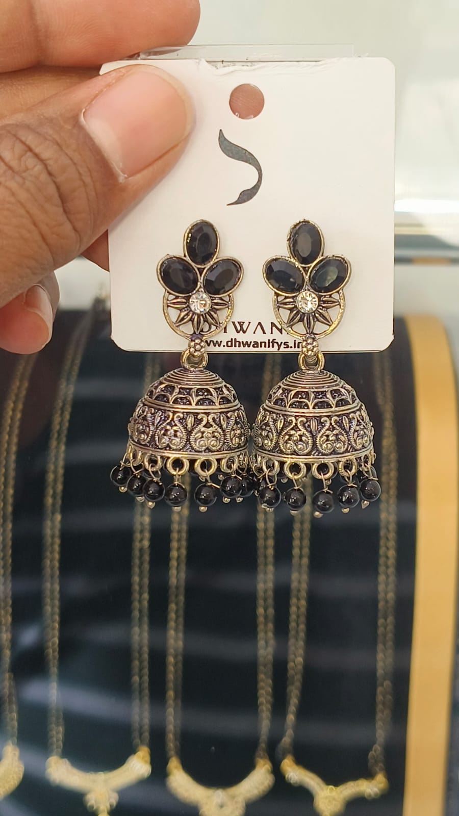 Oxidised Pearl Hanging Jumkha