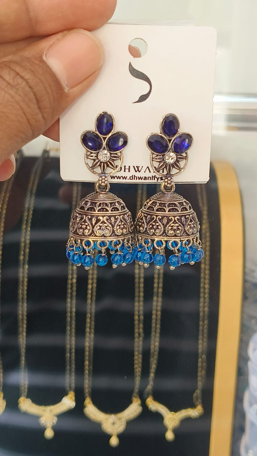 Oxidised Pearl Hanging Jumkha