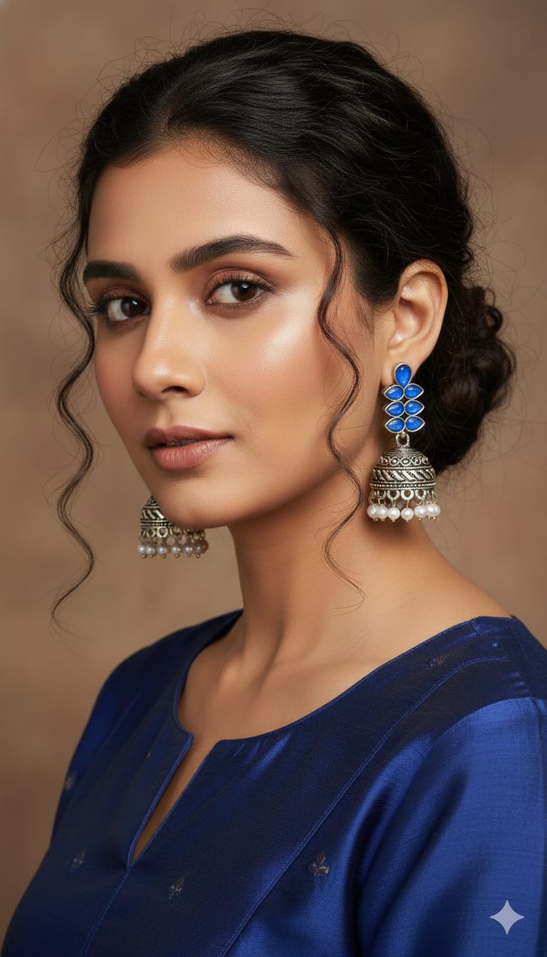 Oxidised Jumka - Elegant Leaf Desing with Pear Hanging