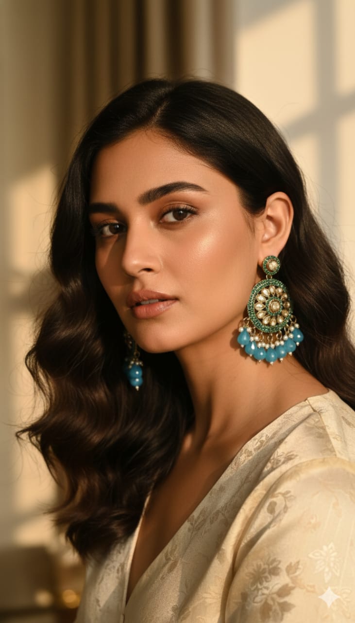 Mehndi Kundan Dangle Earrings