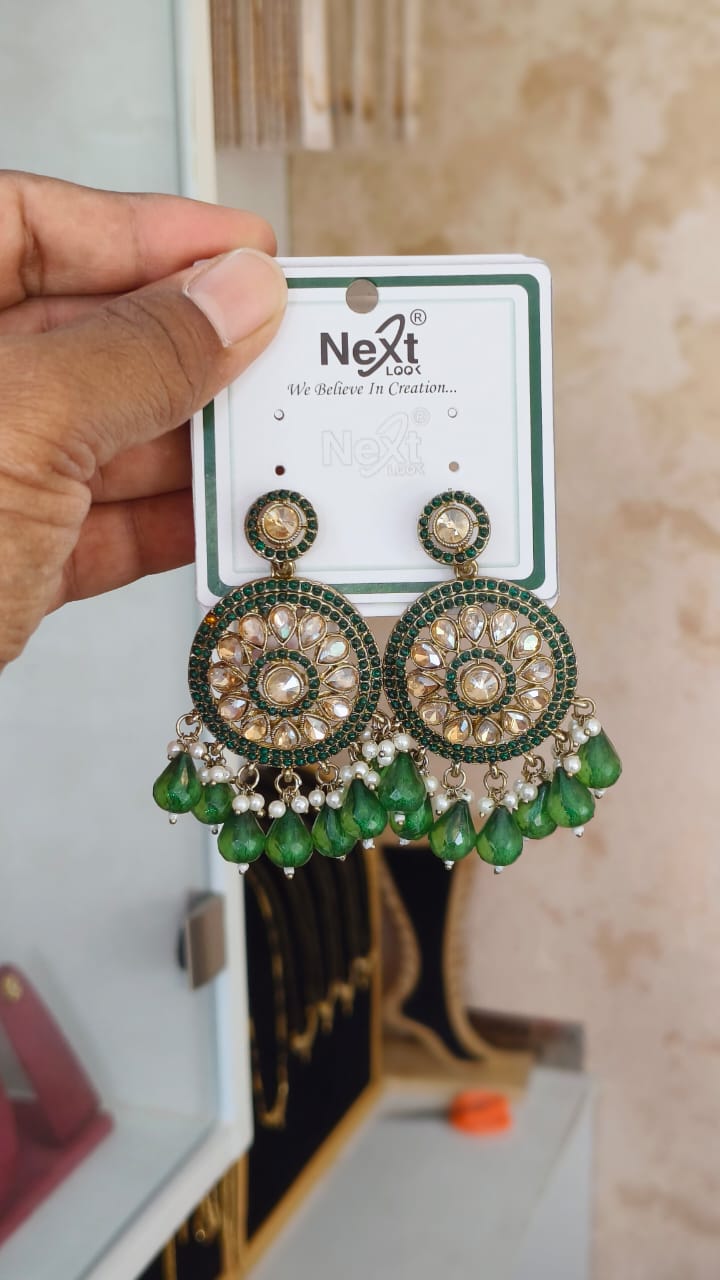 Mehndi Kundan Dangle Earrings