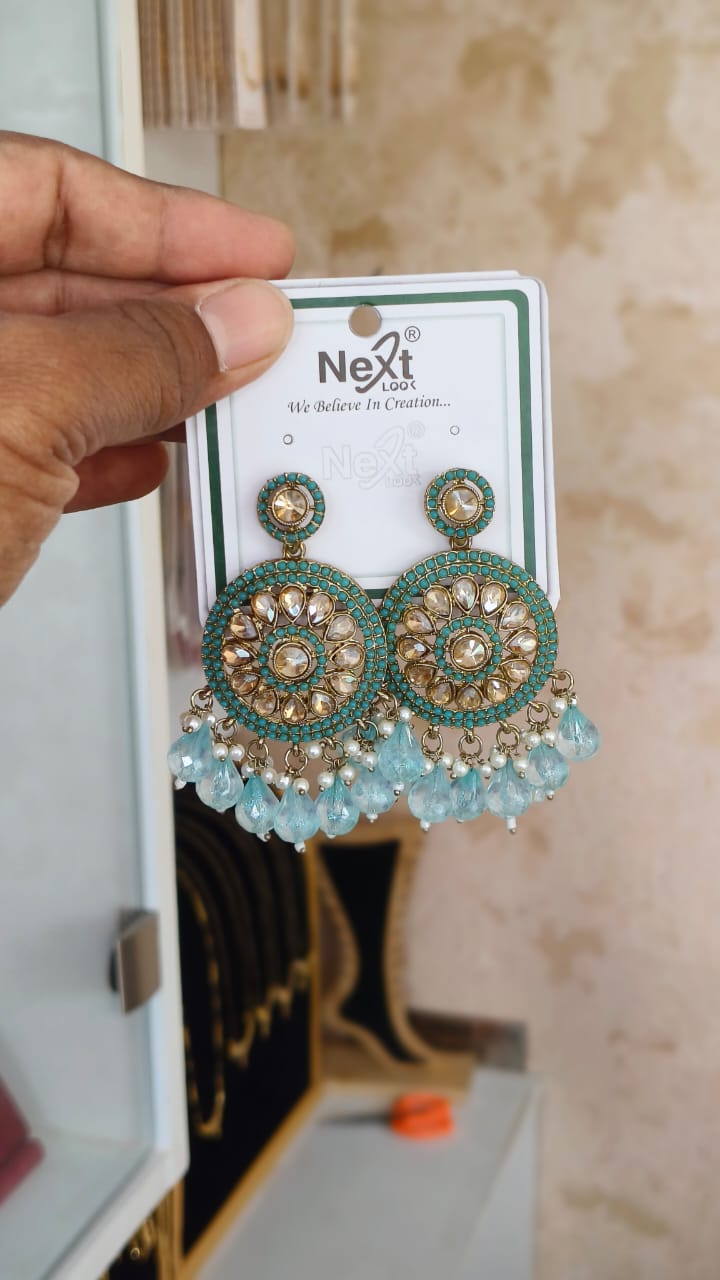 Mehndi Kundan Dangle Earrings