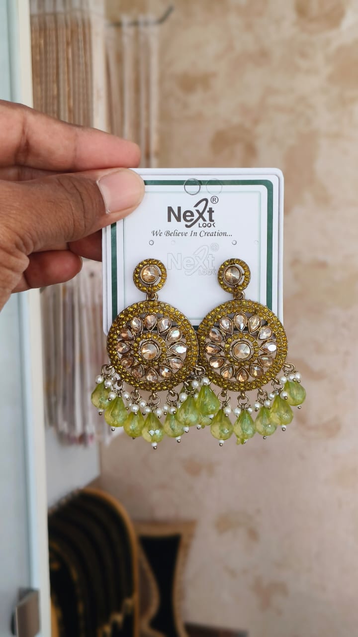 Mehndi Kundan Dangle Earrings