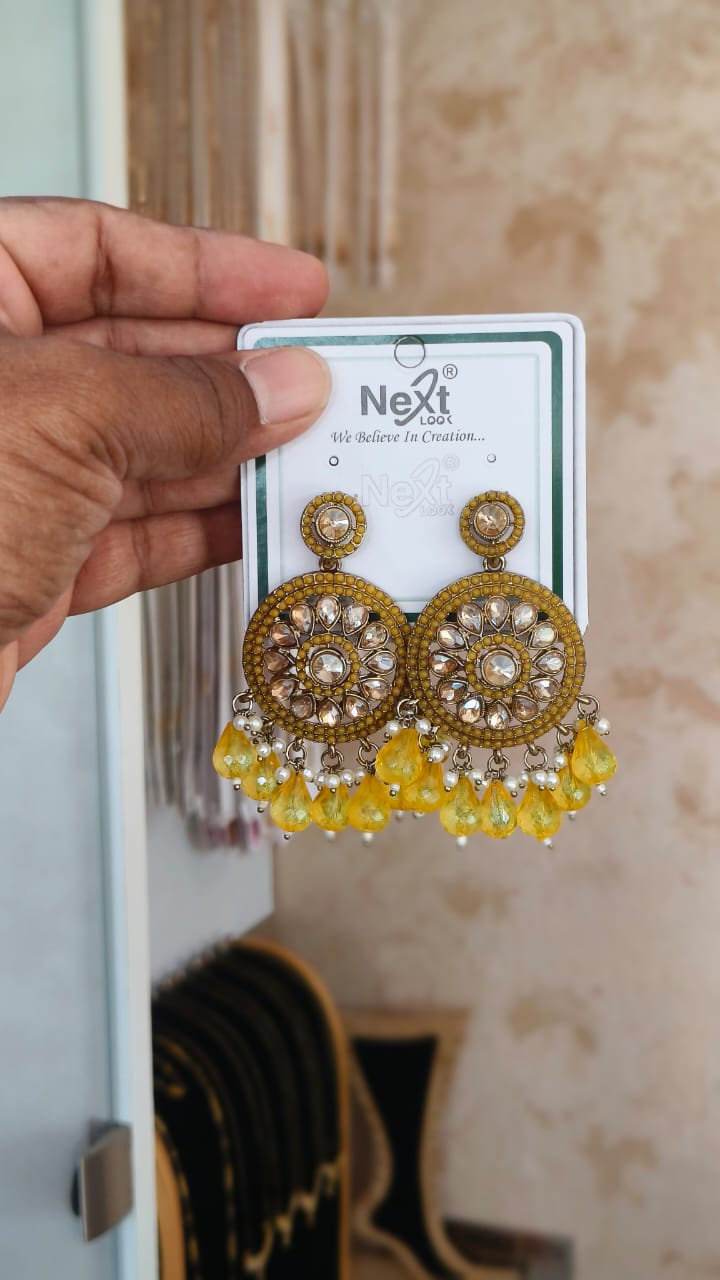Mehndi Kundan Dangle Earrings