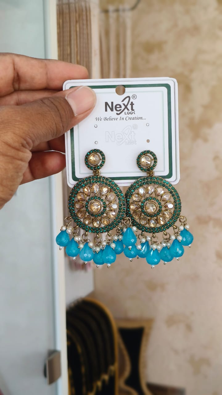 Mehndi Kundan Dangle Earrings