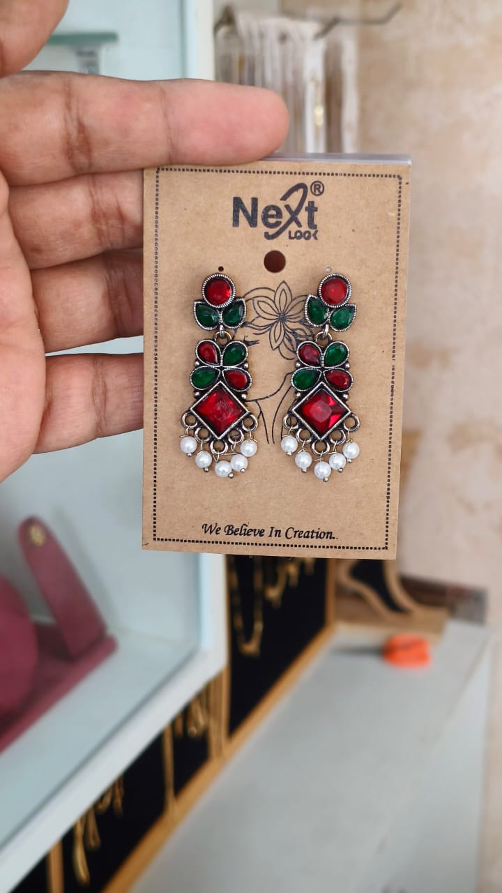 Stylish Oxidised Silver Dangle Earrings