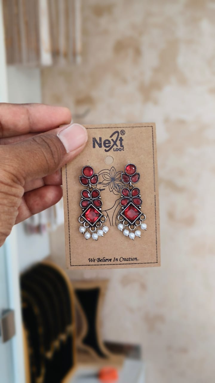 Stylish Oxidised Silver Dangle Earrings