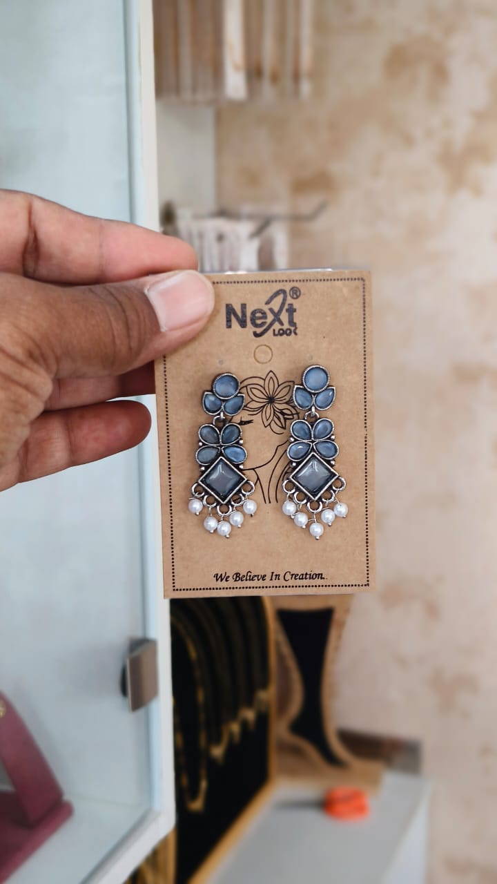 Stylish Oxidised Silver Dangle Earrings