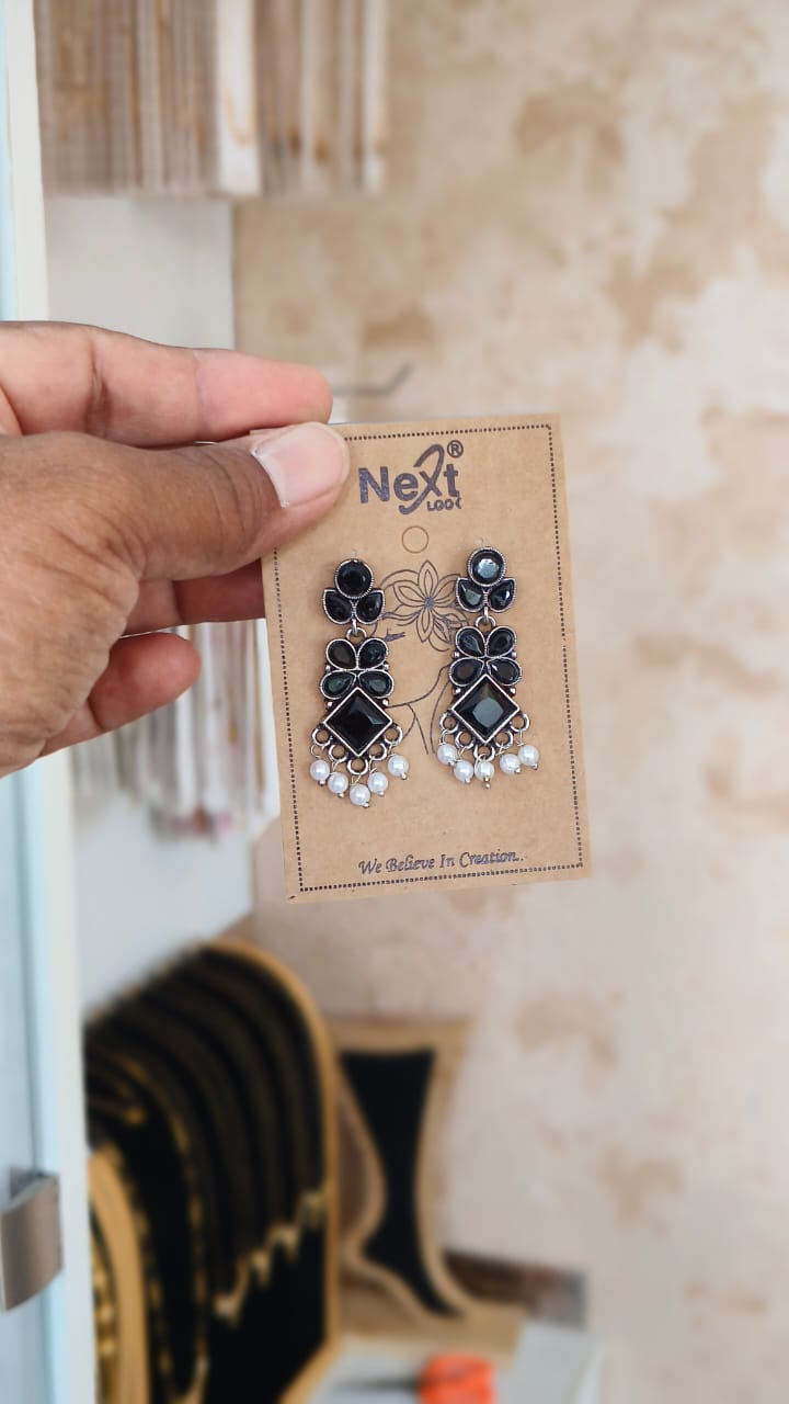 Stylish Oxidised Silver Dangle Earrings