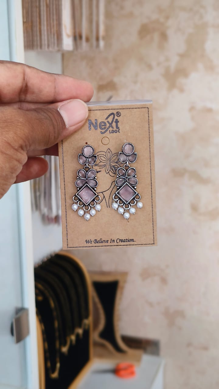Stylish Oxidised Silver Dangle Earrings