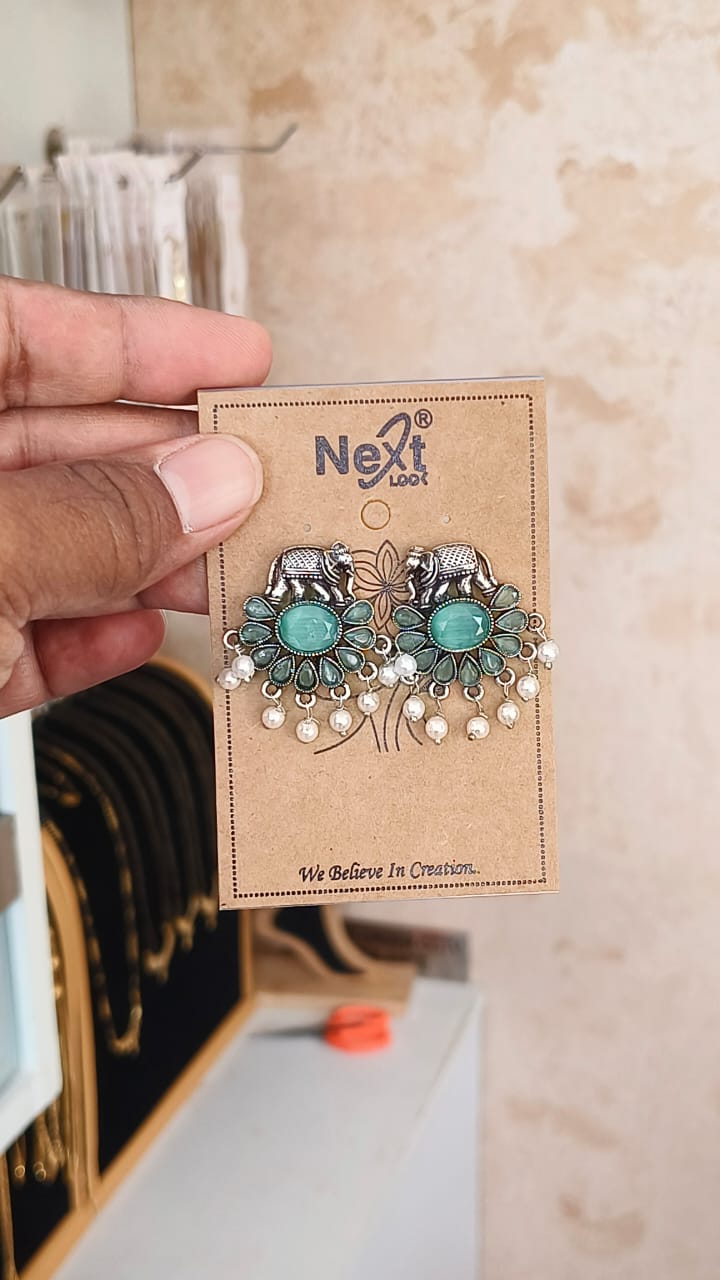 Elephant Stud Oxidised Earrings