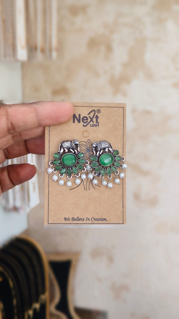 Elephant Stud Oxidised Earrings