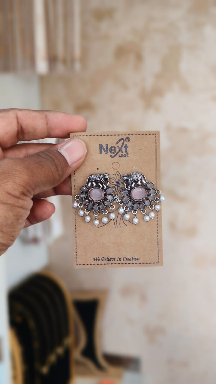 Elephant Stud Oxidised Earrings