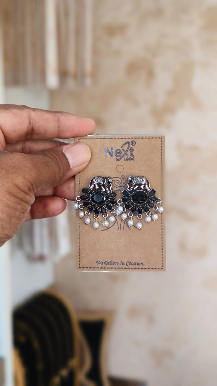 Elephant Stud Oxidised Earrings