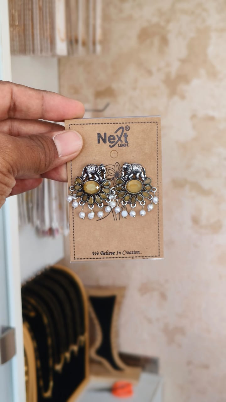 Elephant Stud Oxidised Earrings