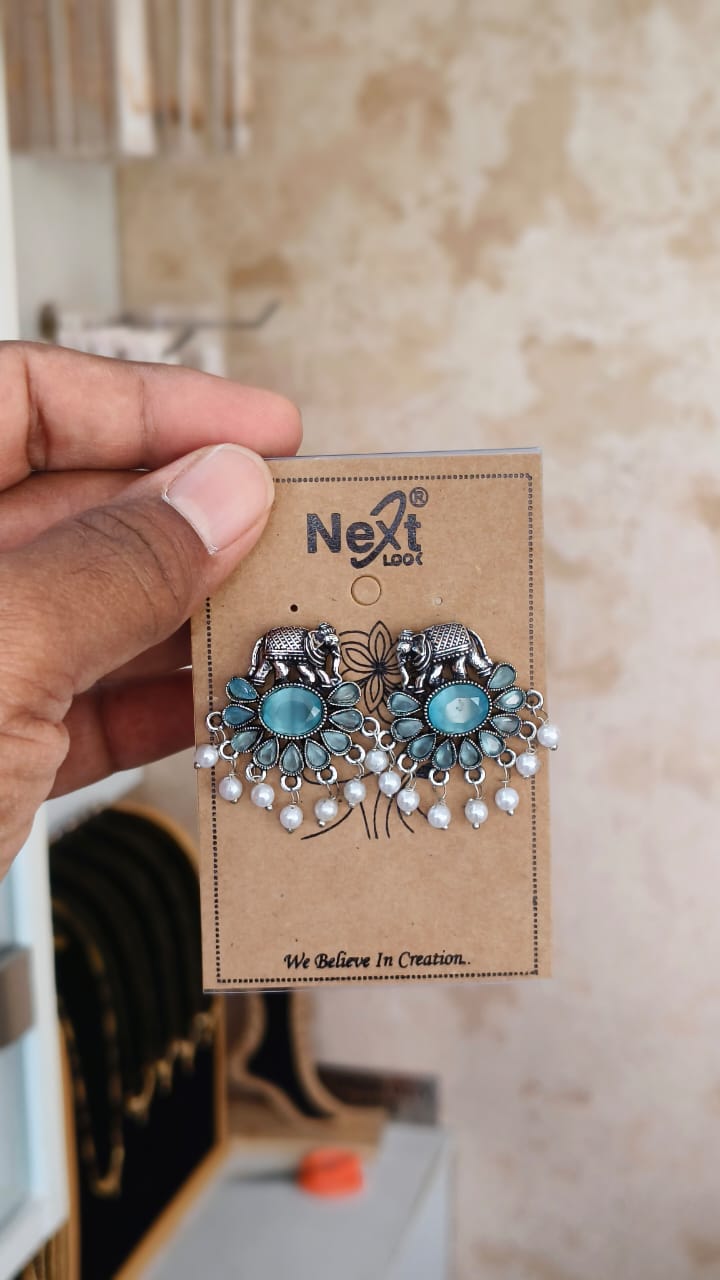 Elephant Stud Oxidised Earrings