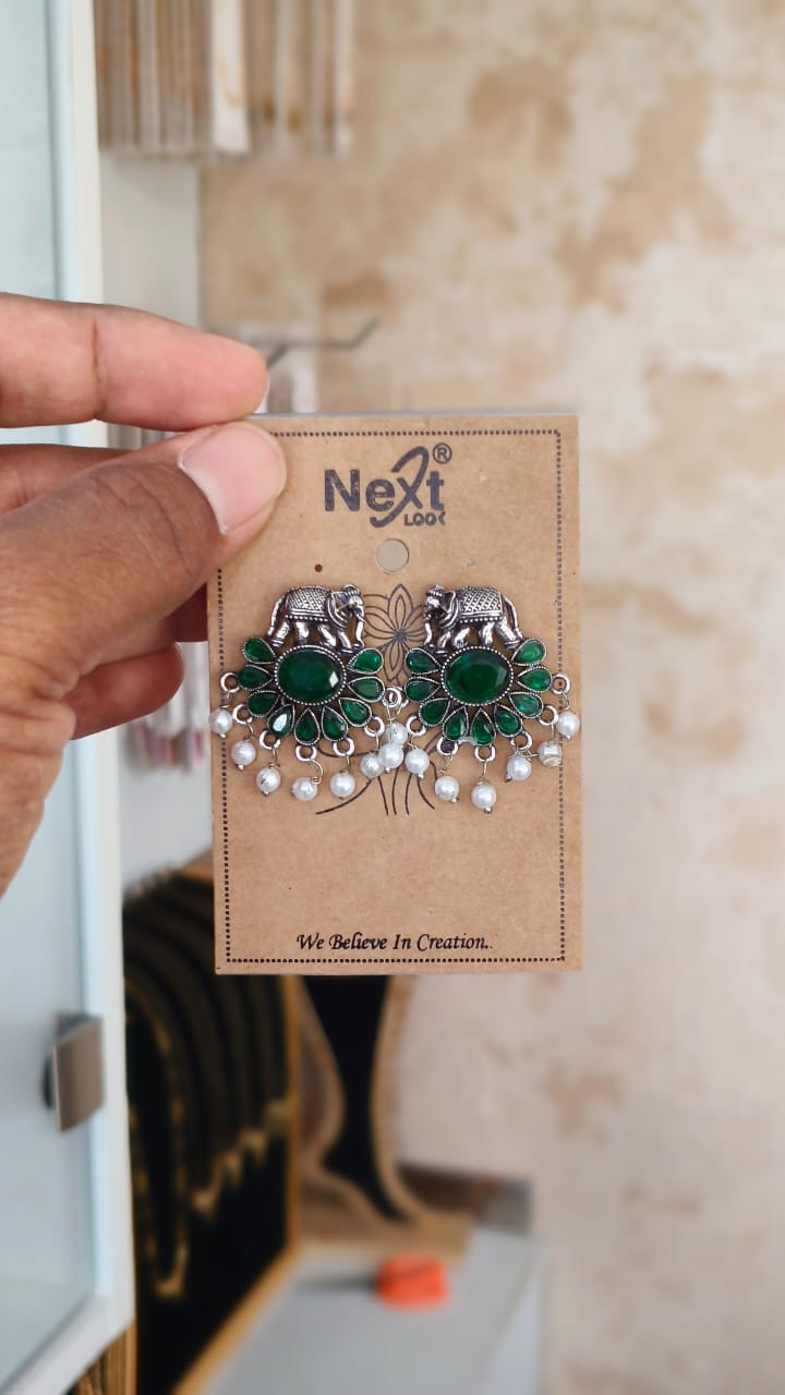 Elephant Stud Oxidised Earrings