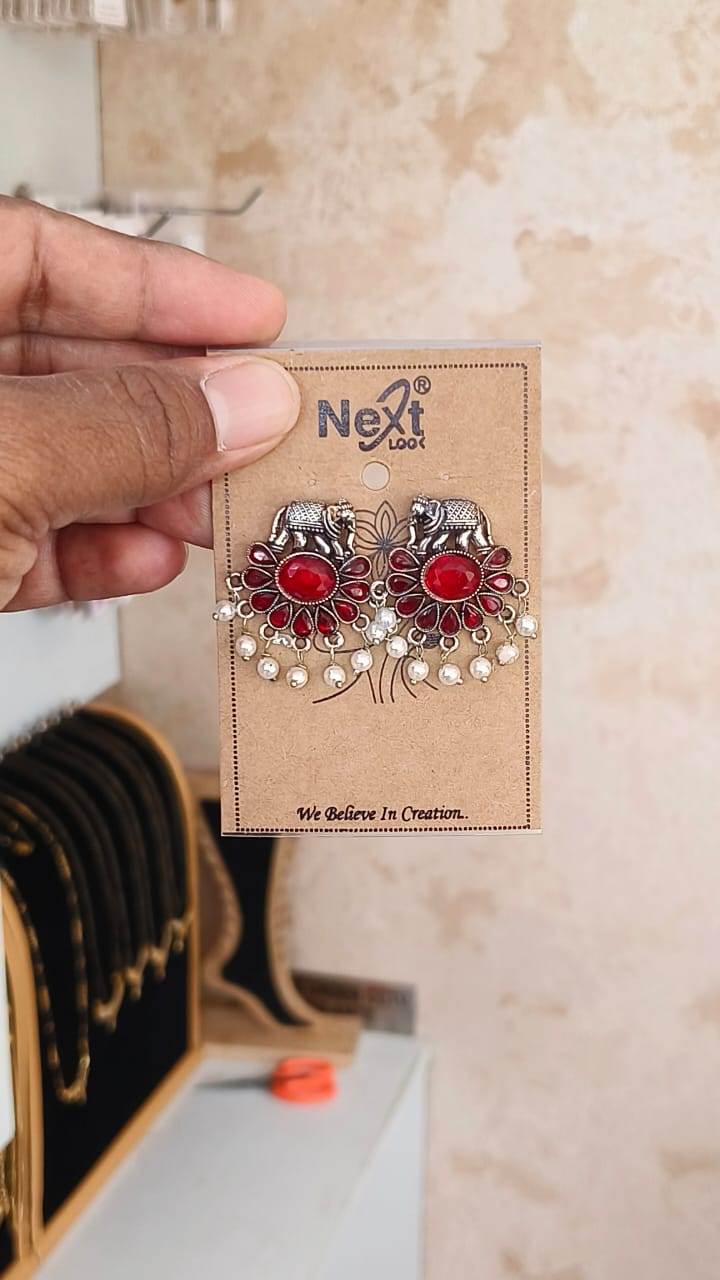 Elephant Stud Oxidised Earrings