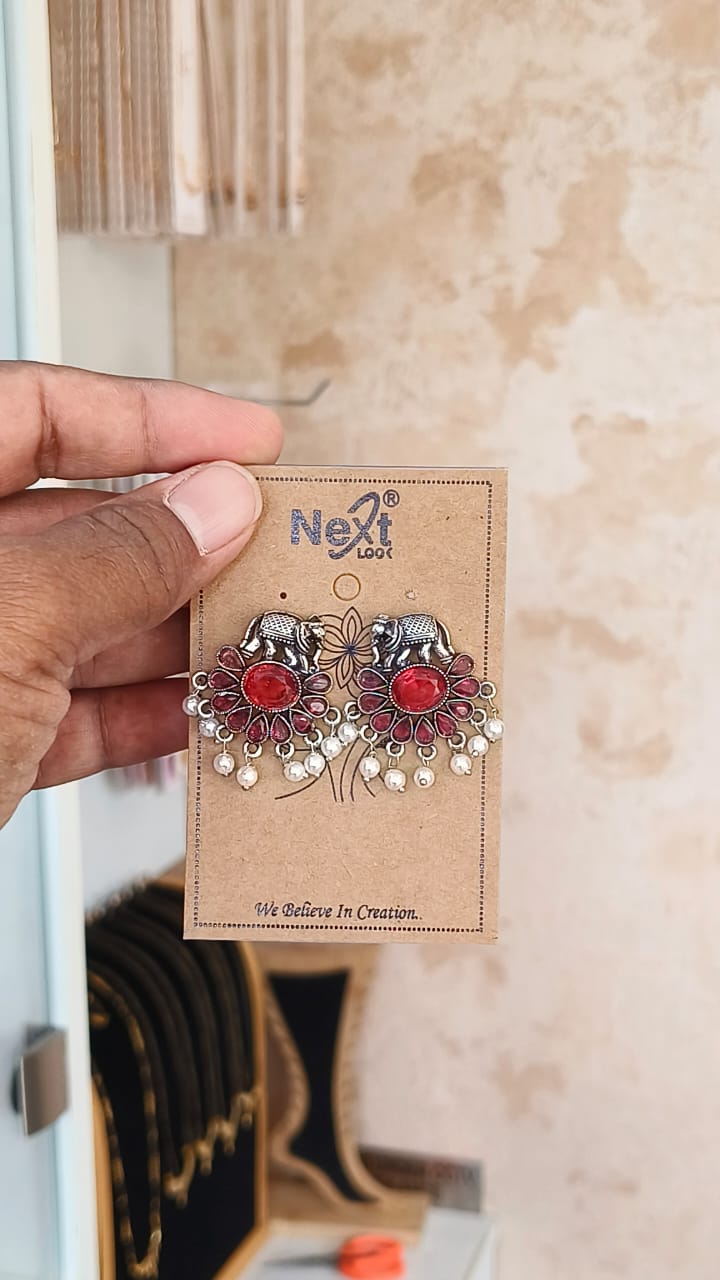 Elephant Stud Oxidised Earrings