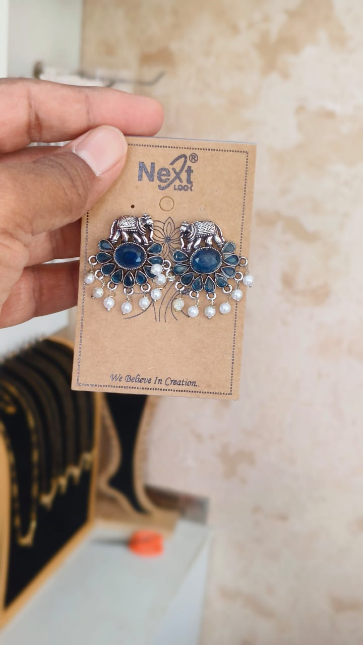 Elephant Stud Oxidised Earrings