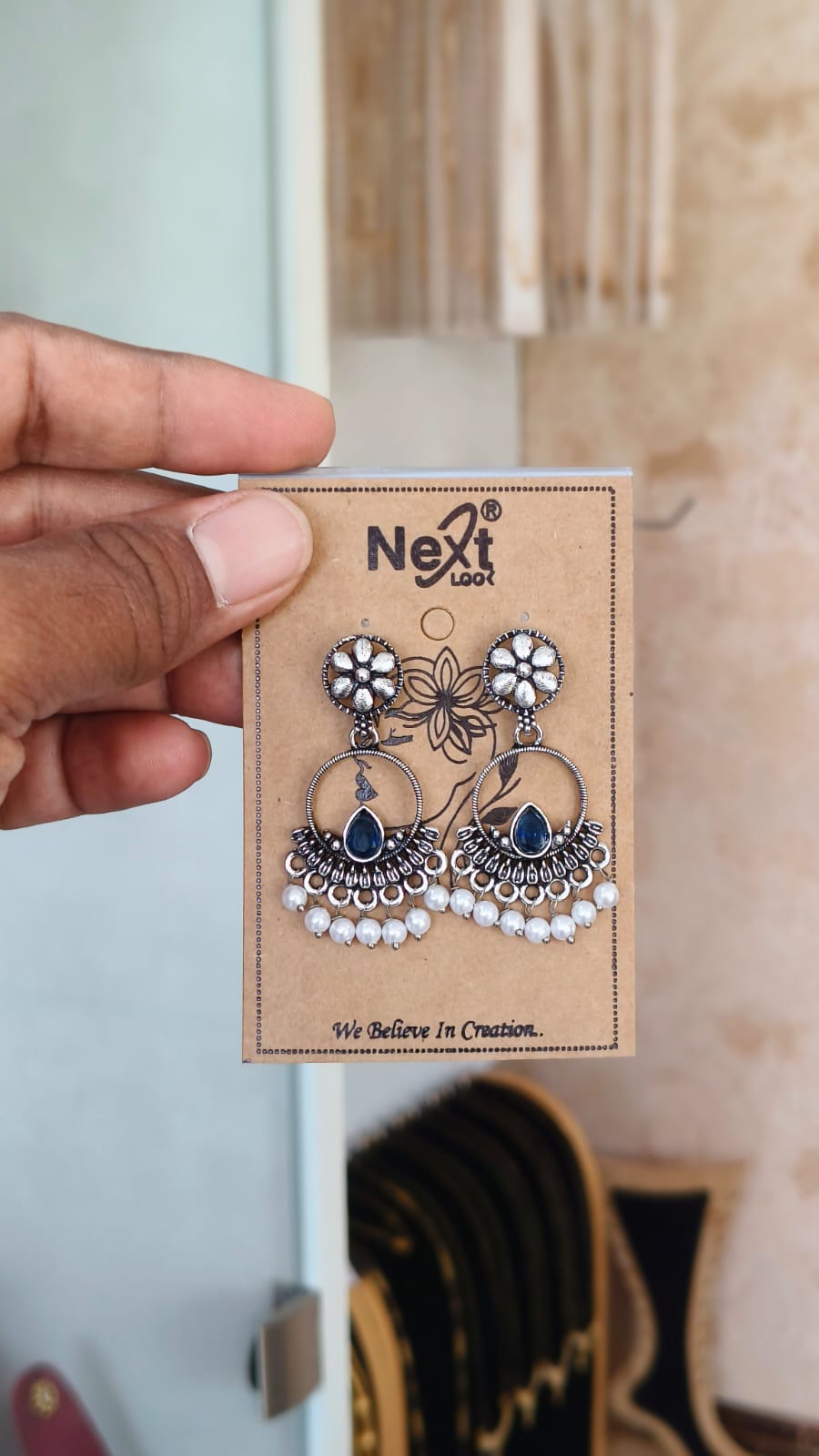 Flower Oxidised Dangle Earring